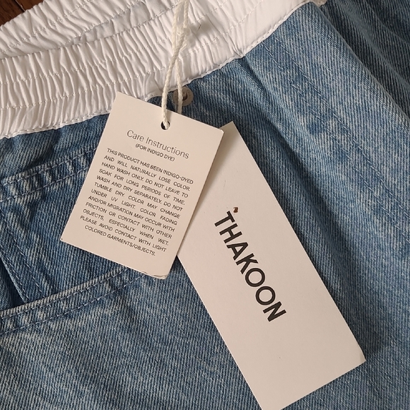 NWT Thakoon Smocked Waist Wide Leg High Rise Light Blue Denim Jeans size 6 - Picture 6 of 13